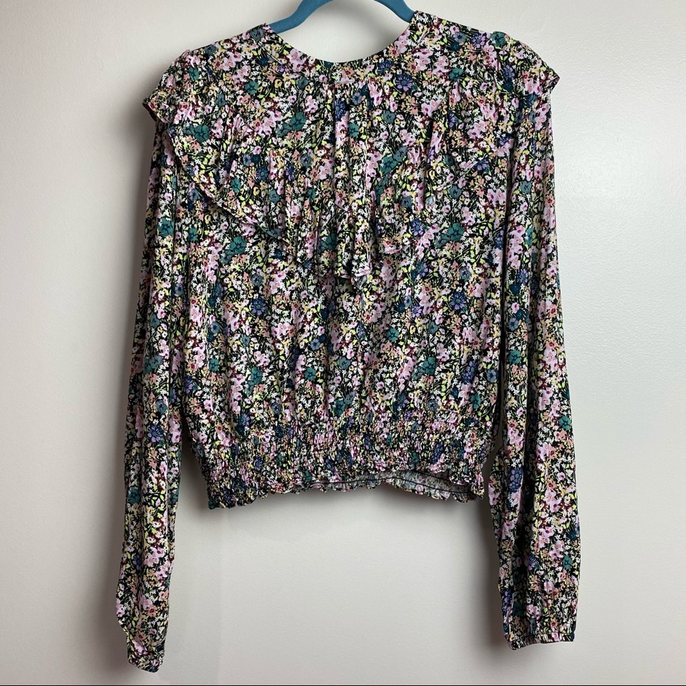 Wild Fable Sz XL floral ruffled cropped blouse New